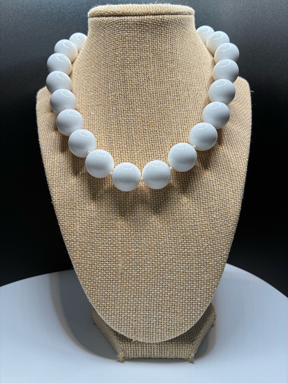 Classic Vintage Acrylic White Bead Necklace Gold Clasp- Women Jewelry